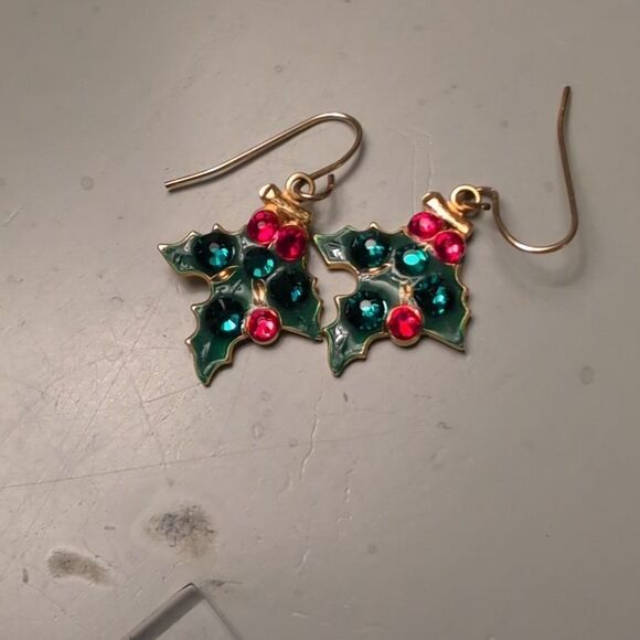 Handmade Holly and Berry Swarovski Crystal Dangle Earrings - Picture 6 of 6